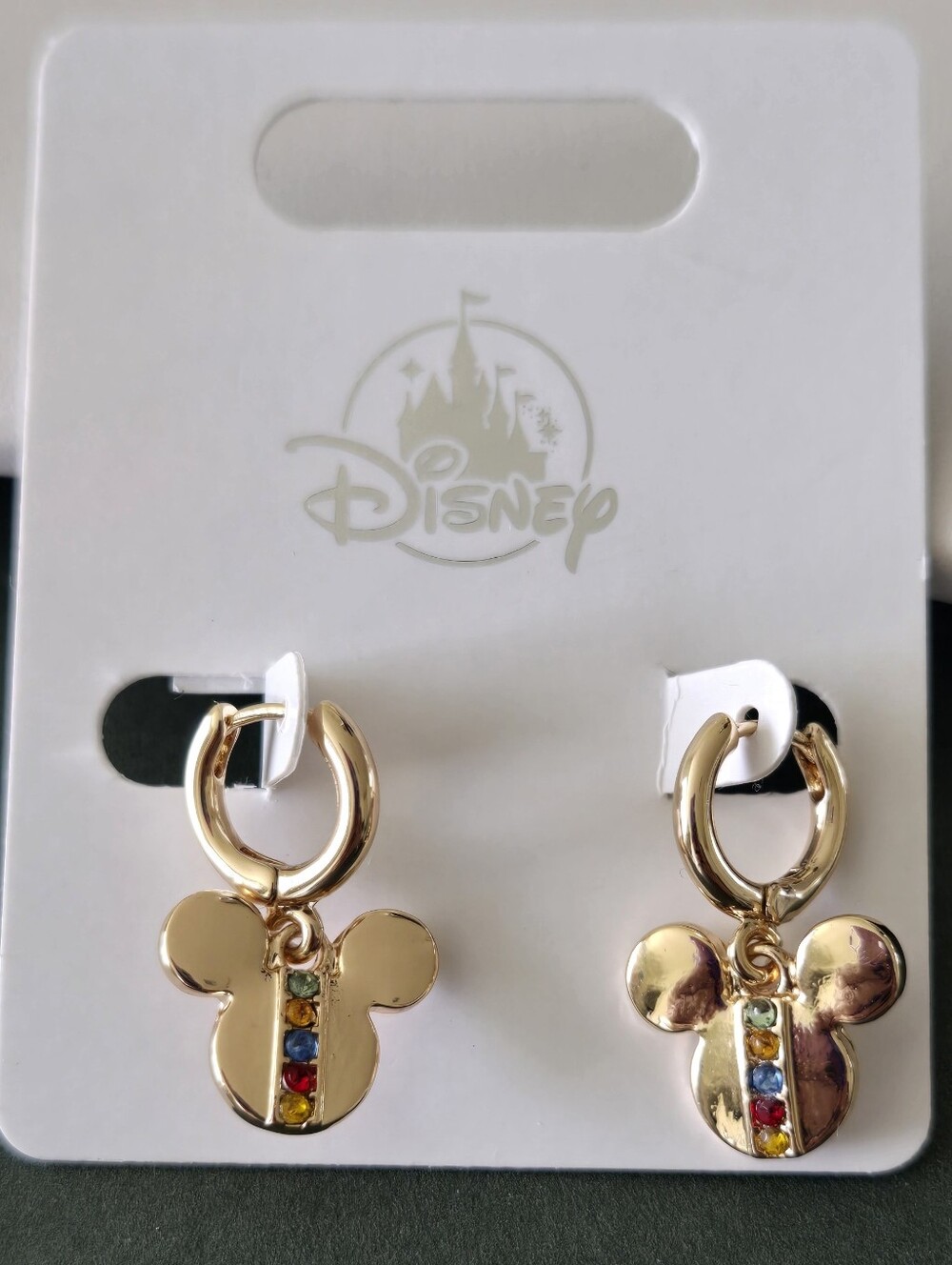 Disney Kids Gold Mickey Hoop Earrings with Multicolor Gems